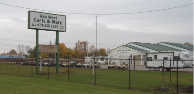 Van Wert Carts & More storefront under gray sky 